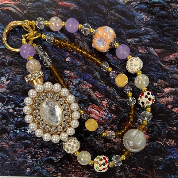Accessories - Elegant Beaded bag phone or Keychain charm with Pearls and Crystals new